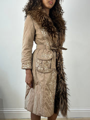 vintage edit thirty-four | small beige fur trim trench coat