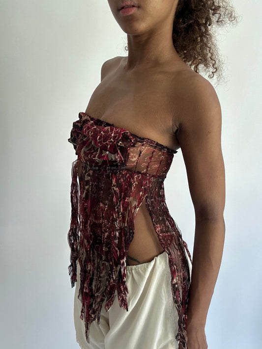 ‼️ | extra small pink burgundy mesh patterned bandeau top