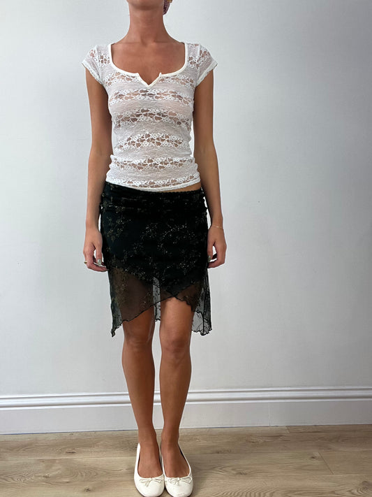 GIRLBAND DROP | small green floral mesh skirt