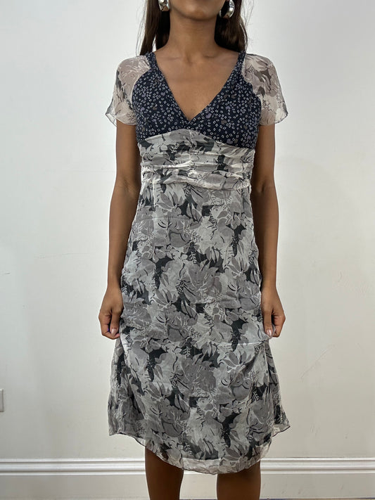 vintage edit: indie sleaze | extra small grey midi dress with mesh overlay