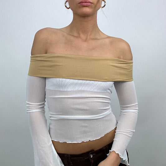 טופ ⁨mila⁩ – לבן וחום בהיר – מידה ⁨xs⁩ – ⁨#56 sample sale⁩