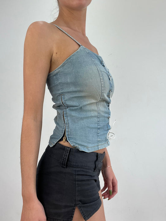 💻💚 vintage edit nineteen | small light wash denim corset style top