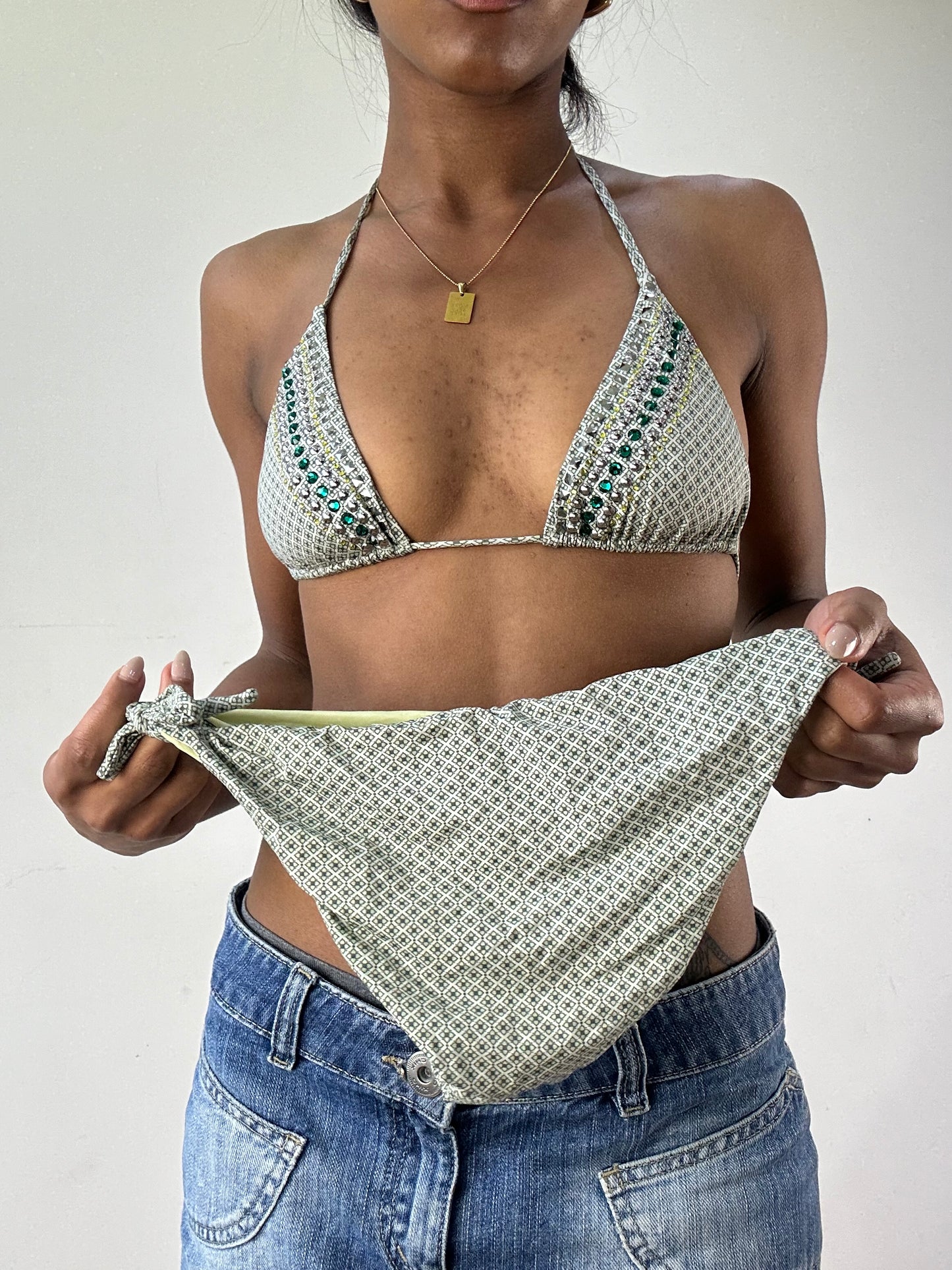 vintage edit twenty-one | medium green patterned sequin bikini set