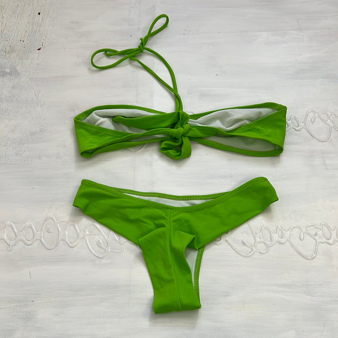 COCONUT GIRL DROP | small green halter neck bikini top with green cheeky bottoms