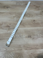 💚 miley cyrus edit | white and silver eyelet belt
