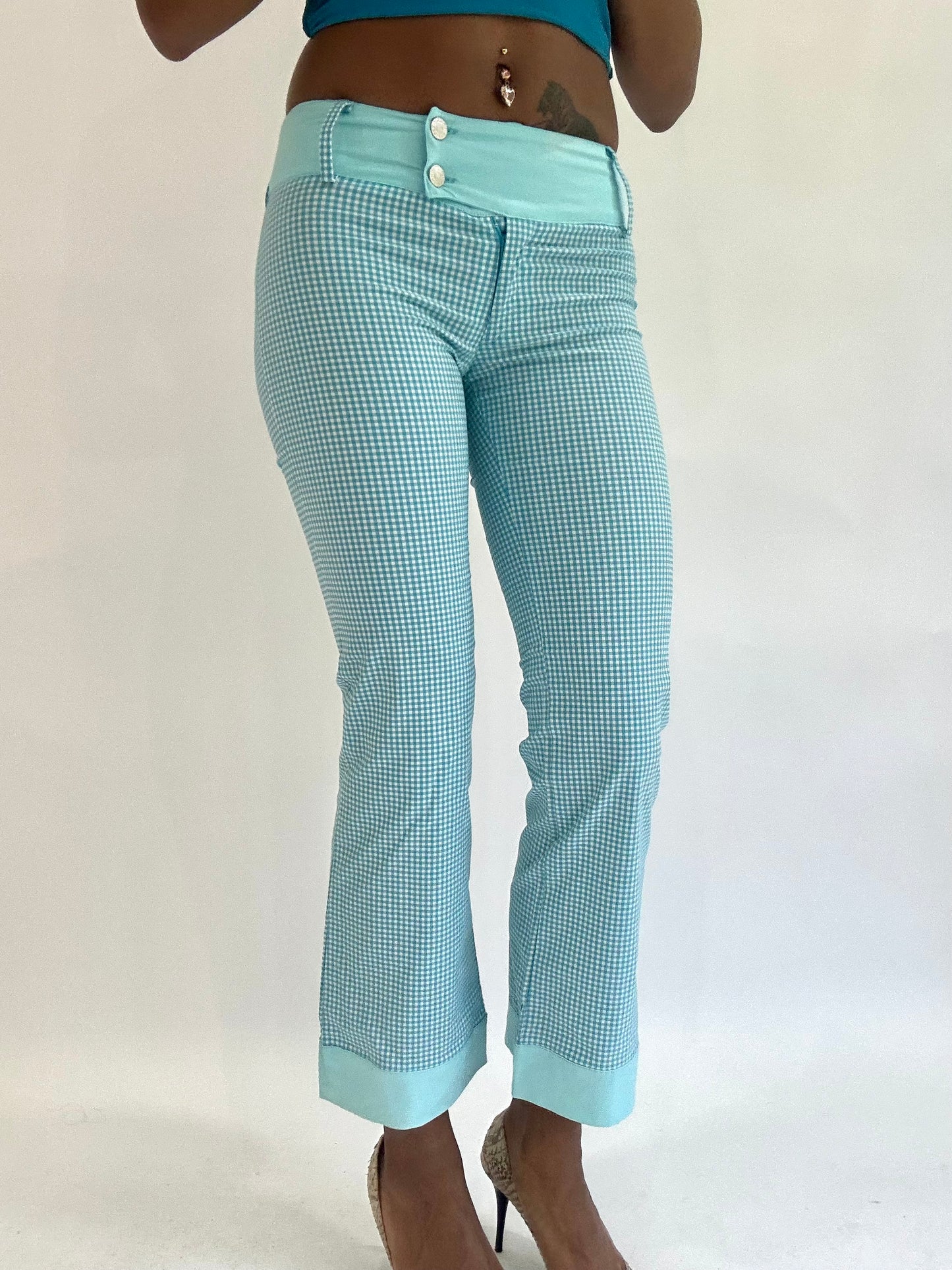 colourmaxxing drop | extra small blue gingham cropped trousers