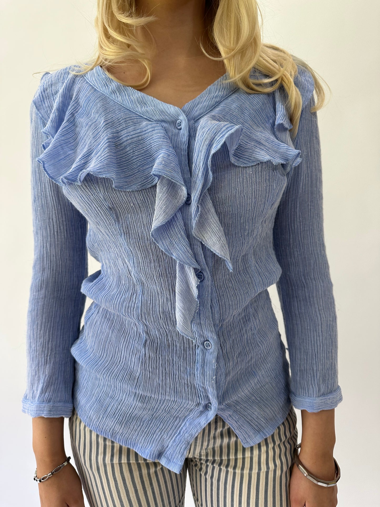 sailor drop | small blue frill long sleeve top