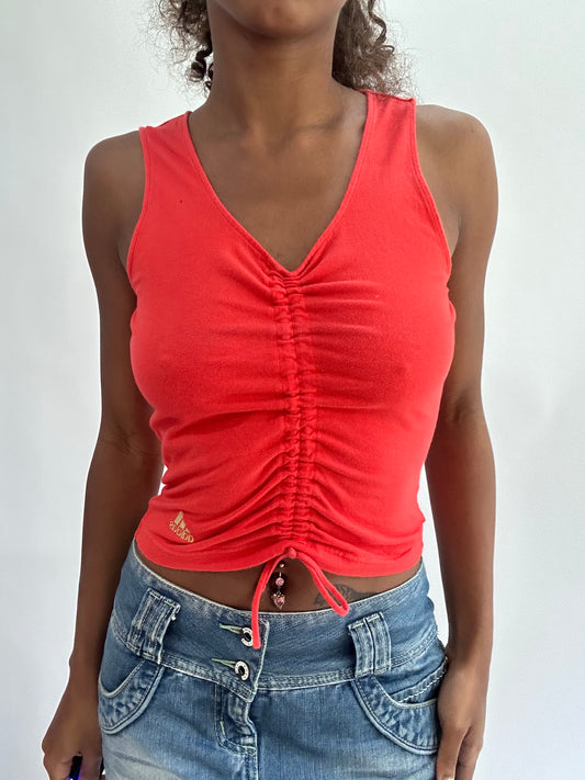 wag drop | small orange adidas ruched front top