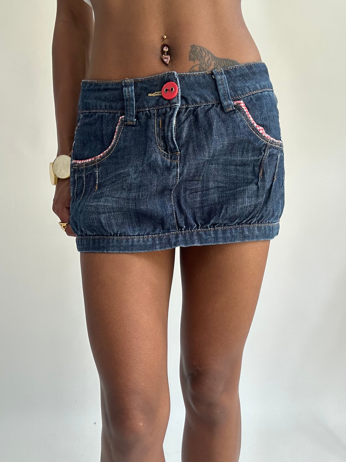 summermaxxing drop | extra small blue denim gingham mini skirt