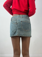 BEST PICKS | small blue acid wash denim mini skirt with pocket details