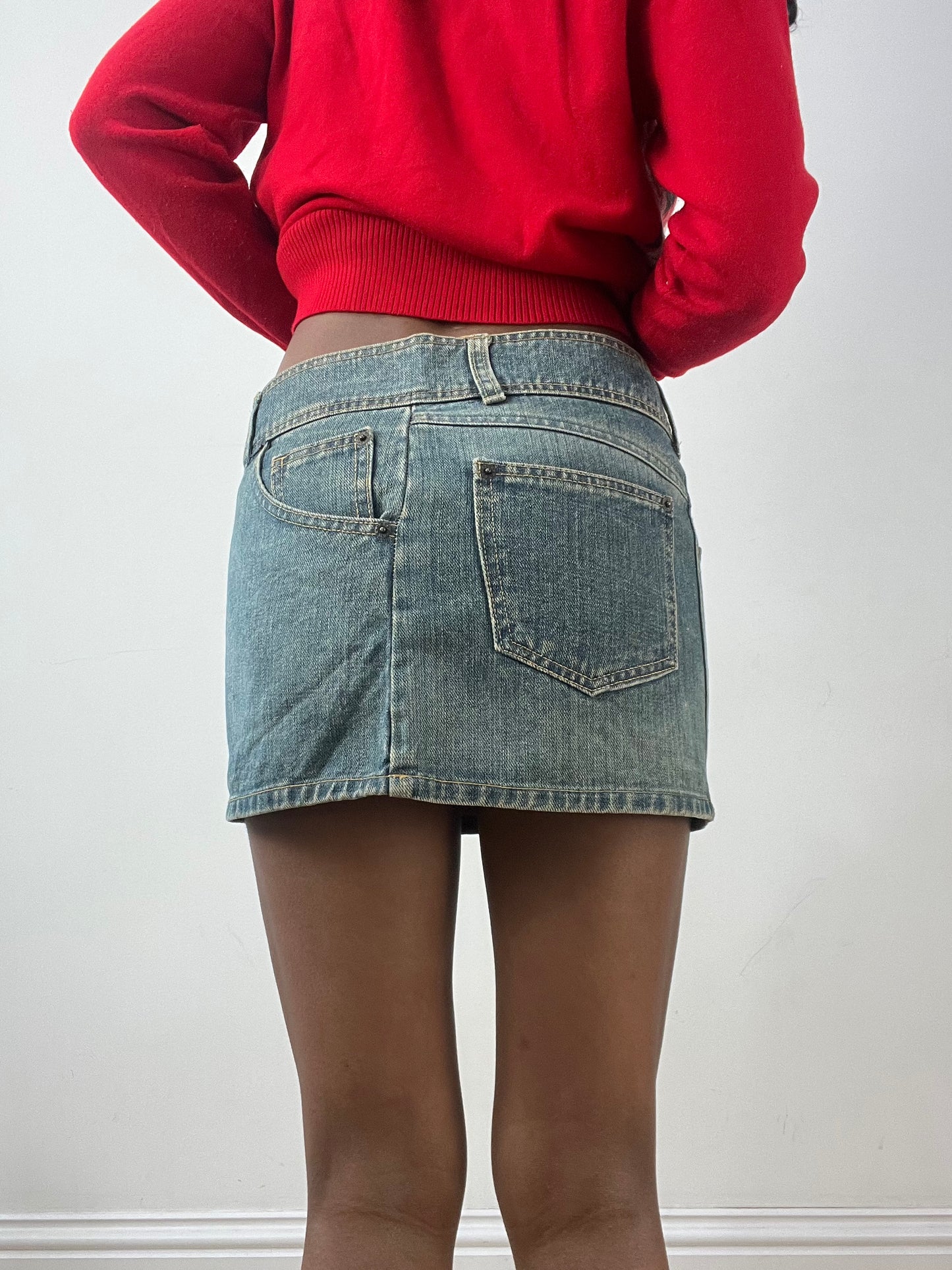 BEST PICKS | small blue acid wash denim mini skirt with pocket details