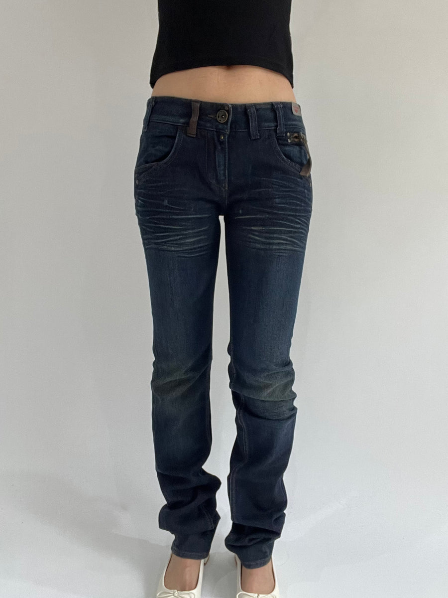 ‼️ | small dark blue pocket zip detail fitted jeans