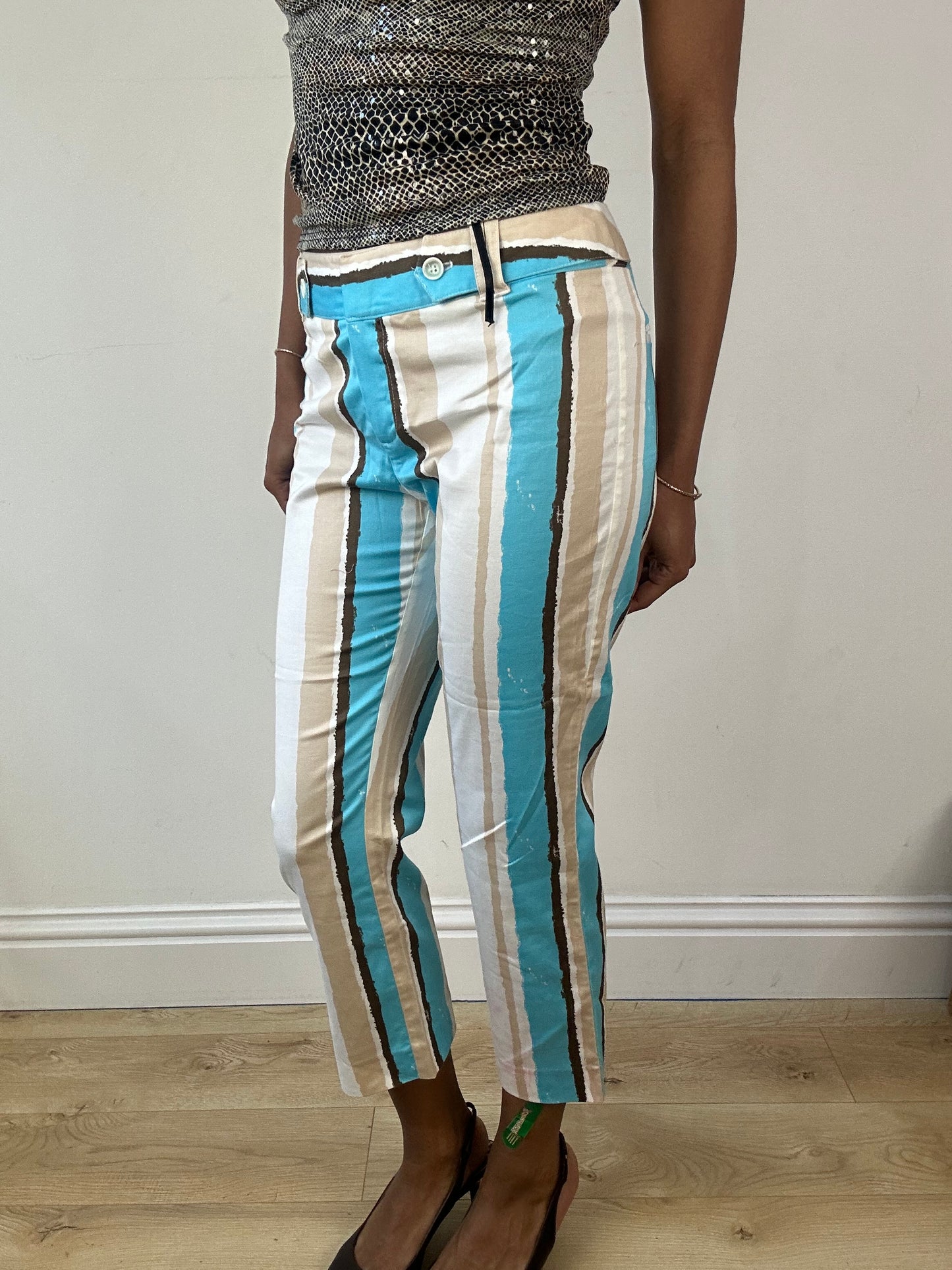vintage edit eighteen | small beige and blue stripy low waist trousers