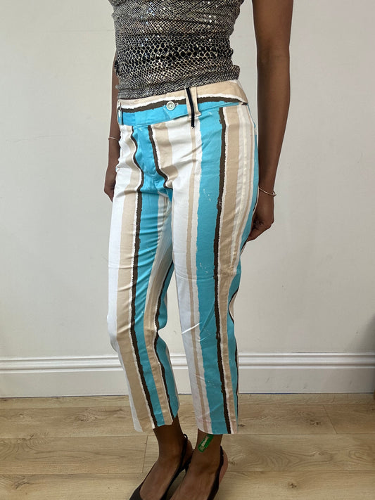 vintage edit eighteen | small beige and blue stripy low waist trousers
