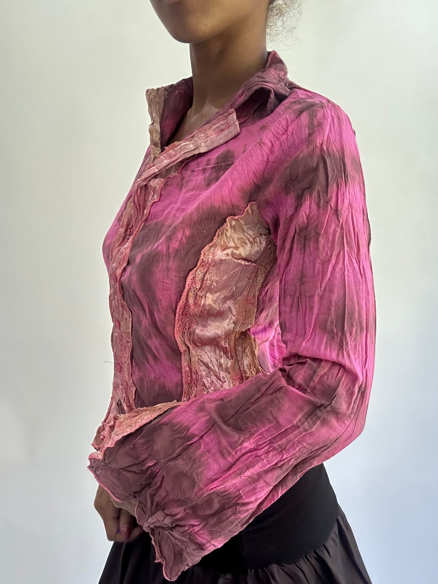 ‼️olivia rodrigo drop | small/medium pink and purple button up long sleeve top