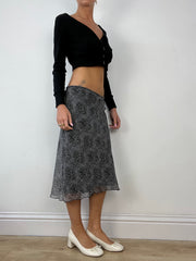 💻 LIBRARIAN CORE | small black mesh midi skirt with abstract print