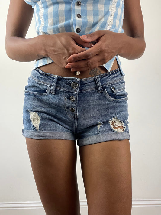 vintage edit twenty-six | extra small blue denim mini shorts