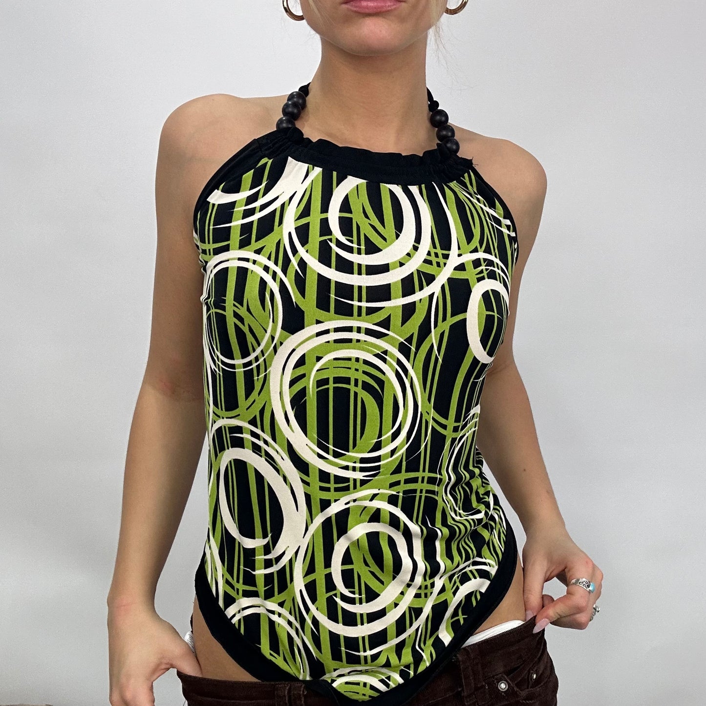 💚 💻 SUMMER ‘IT GIRL’ DROP | small black and green patterned backless halterneck top