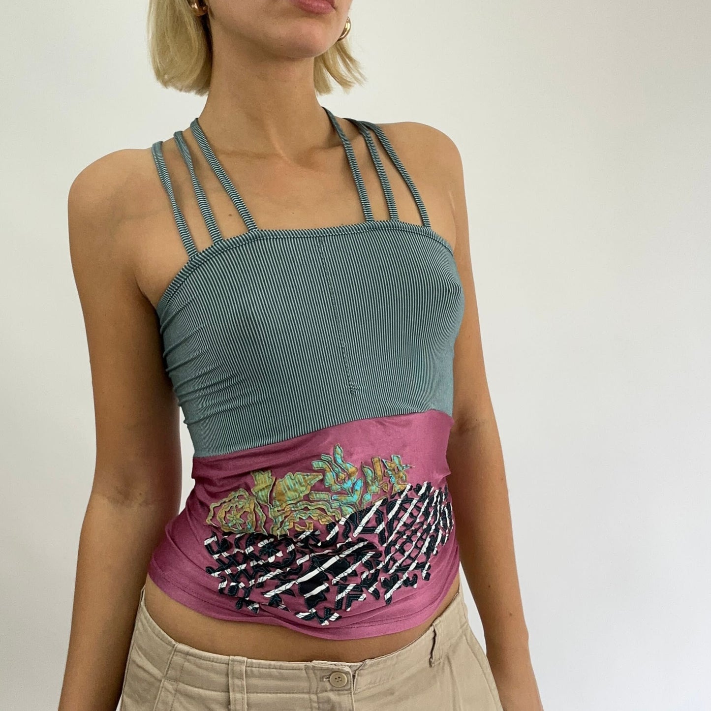 BEST PICKS | small grey/purple save the queen graphic cami with triple strap detail