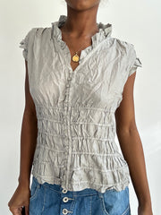 summermaxxing drop | small grey ruffle button up top
