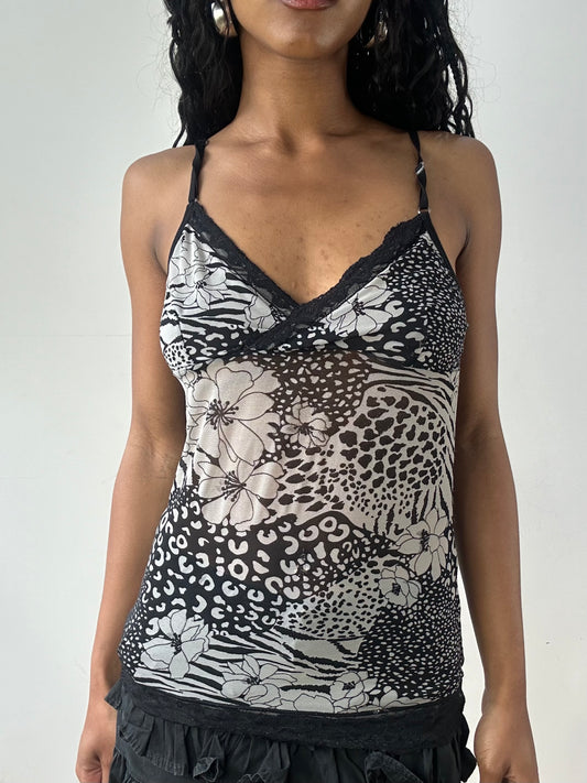 vintage edit twenty-three | medium black and white sheer floral cami top