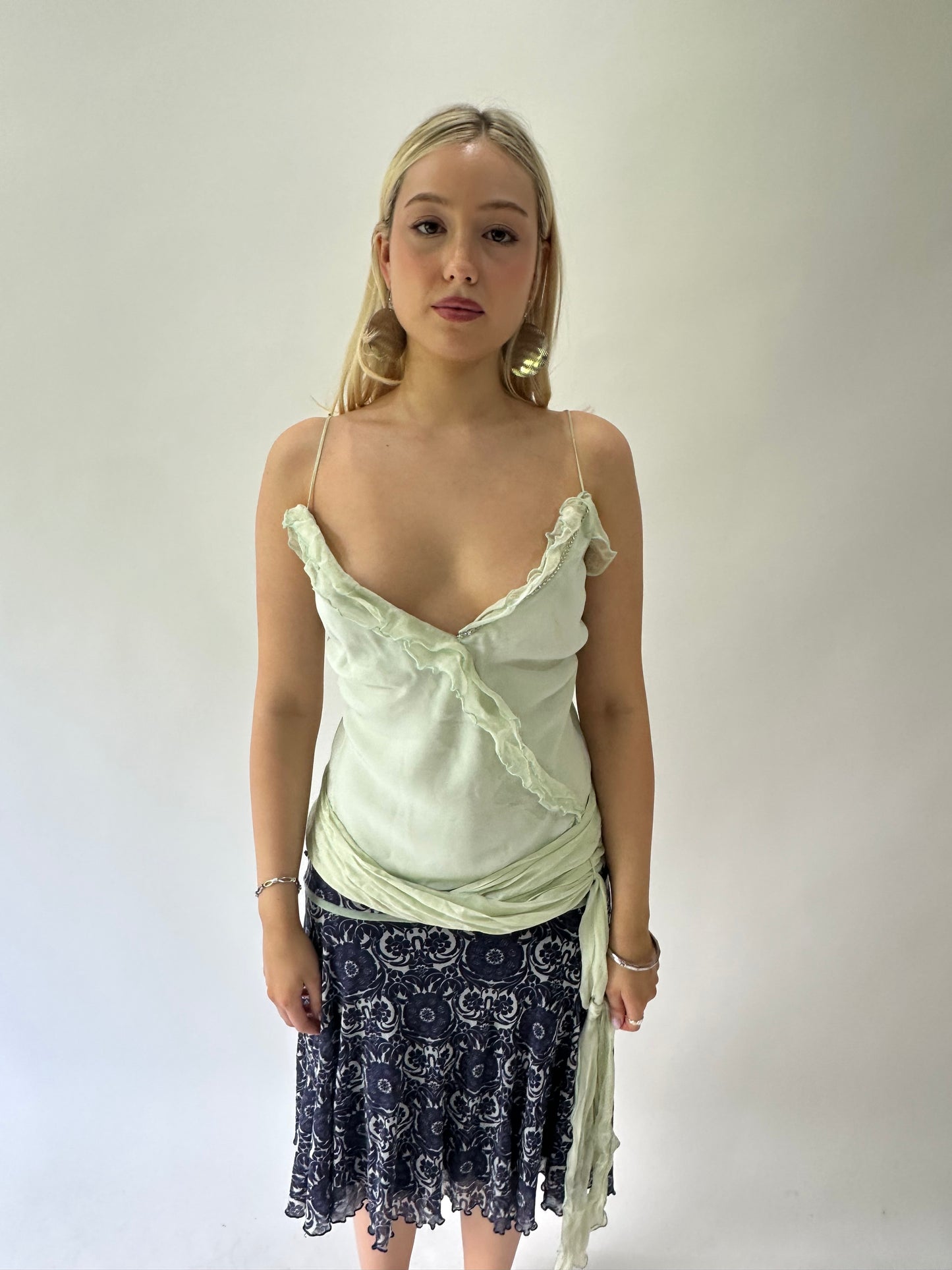 sailor drop | small green cami top with frill details