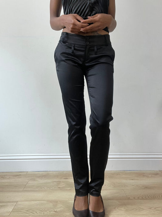 vintage edit thirty-one | small black satin style straight leg trousers