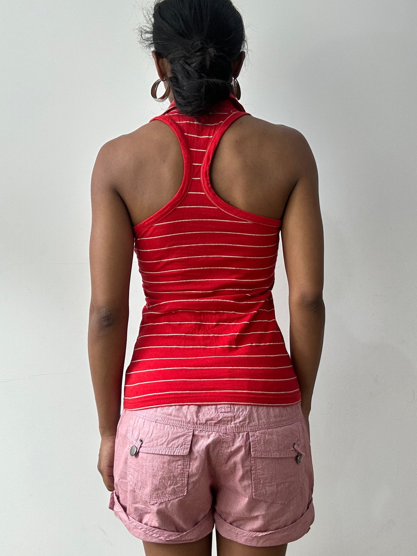 midsummer edit | small red motivi top with white pinstripes