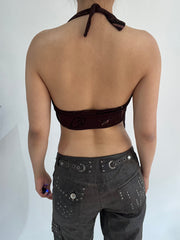‼️ | small brown halter neck top with flower detail