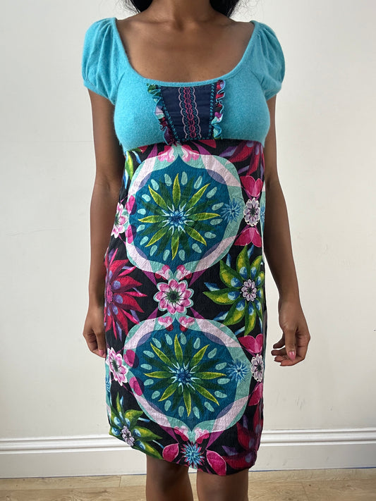 vintage edit: festival | small blue custo barcelona mini dress with floral pattern