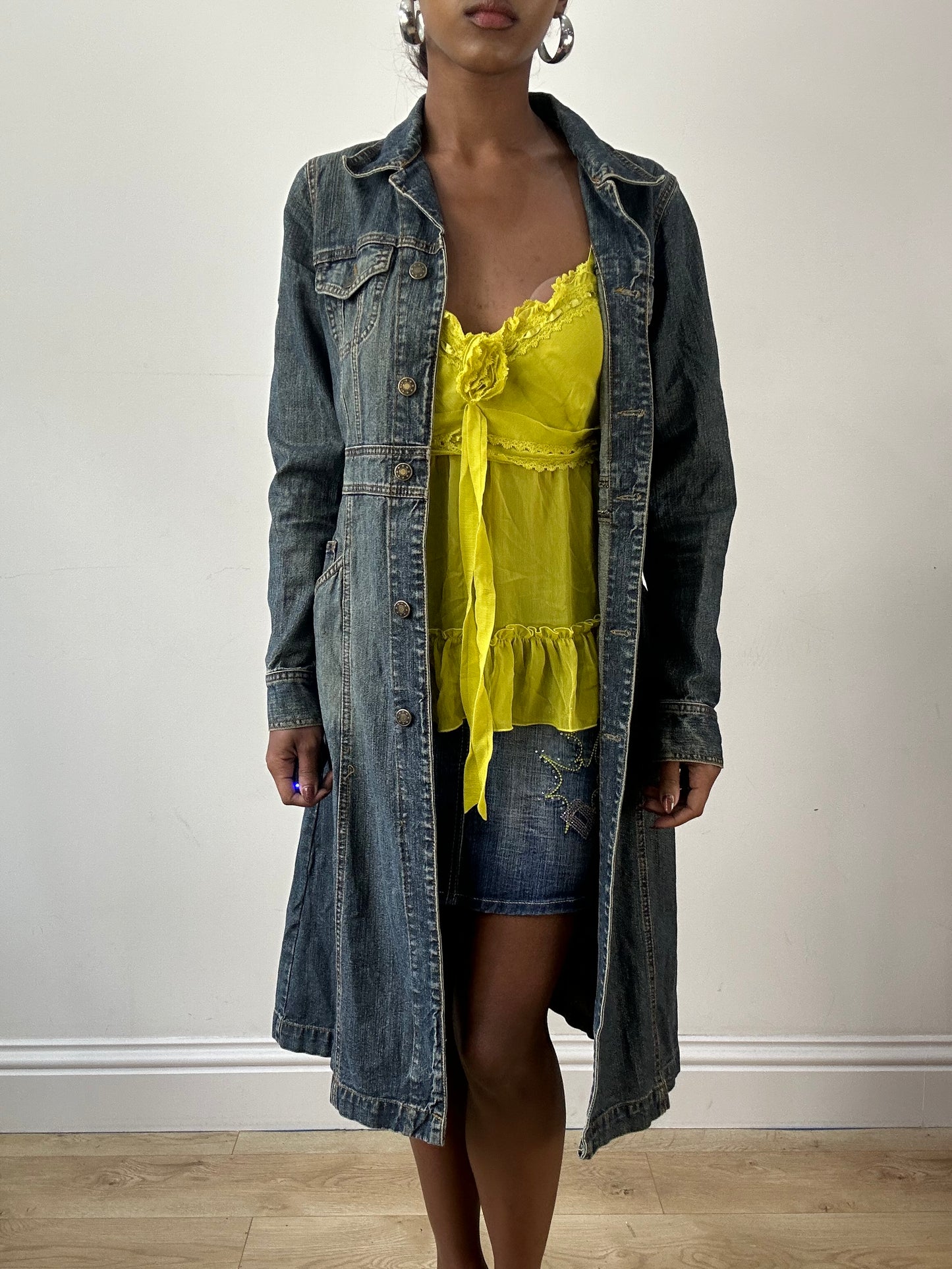 LFW edit | small blue denim button up trenchcoat