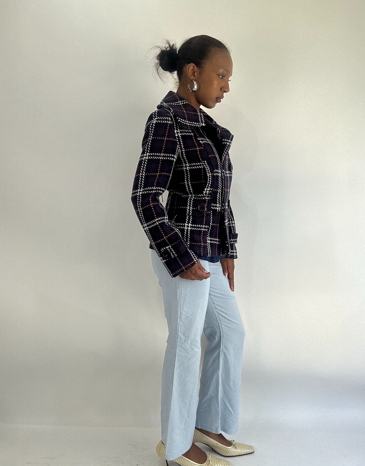 AUTUMN FAVOURITES | small purple and white jacket with tartan print