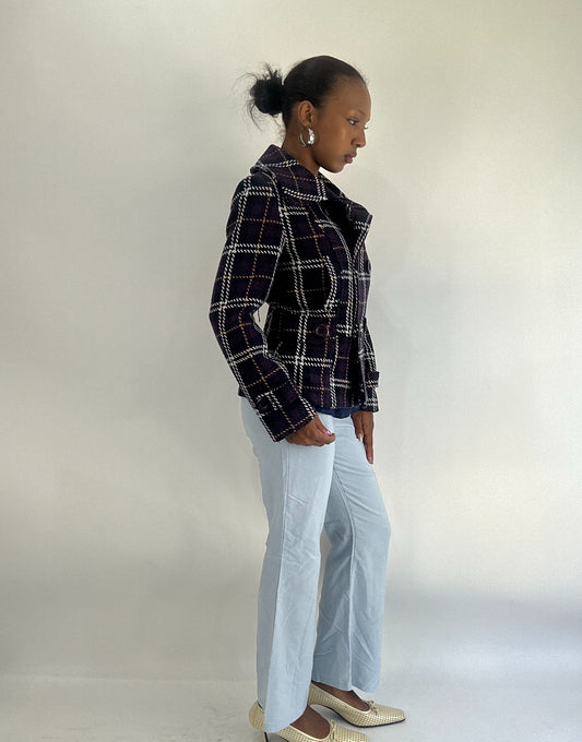 AUTUMN FAVOURITES | small purple and white jacket with tartan print