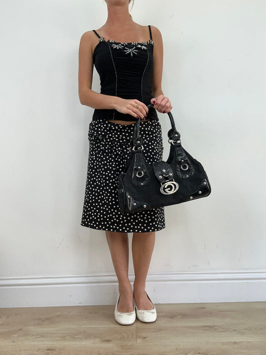vintage edit thirteen | black and silver guess style hand bag