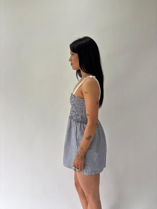 sailor drop | small blue striped bandeau mini dress