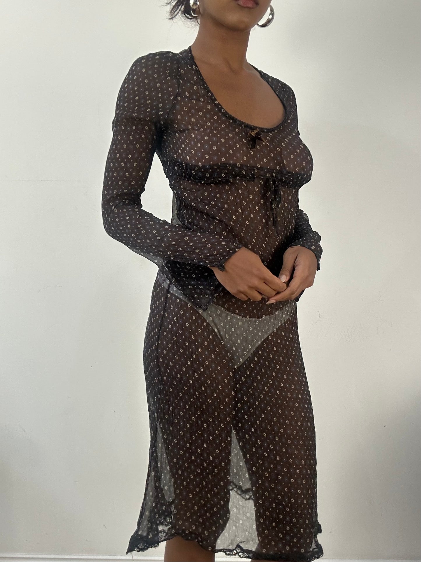 AUTUMN EDIT | small brown sheer midi dress with floral print