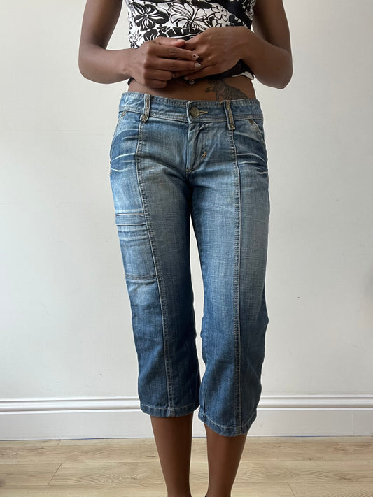 vintage edit thirty-one | medium blue denim cropped trousers