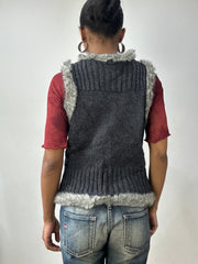 vintage edit thirty-two | small grey knit tie up gilet with faux fur detail
