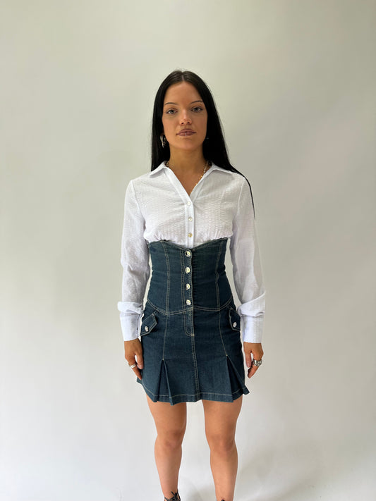 sailor drop | small blue denim corset dress