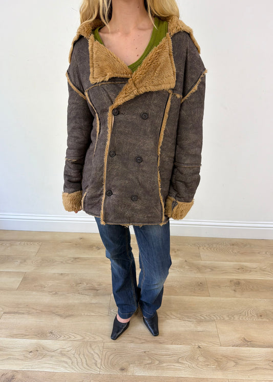 large grey coat sherpa lining