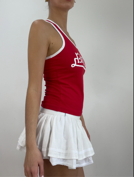 💻‼️ medium red von dutch vest with white graphic and trim