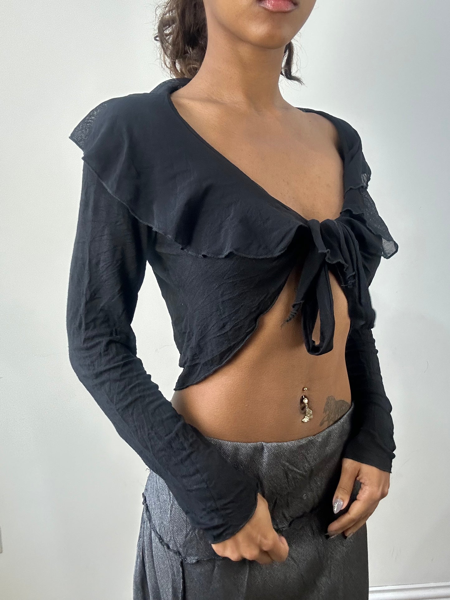 romantic grunge edit | small black ruffle long sleeve top