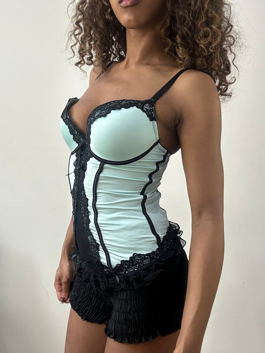 Vintage-Edit: Valentinstag | kleines blau-schwarzes Korsett-Top