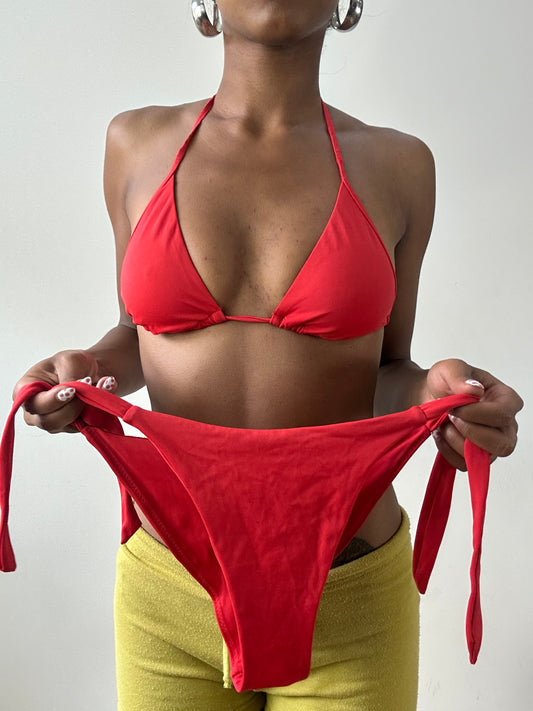 vintage edit twenty-nine | small red bikini set with tie side bottoms