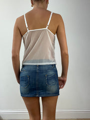 GIRLBAND DROP | small white mesh cami with blue floral print