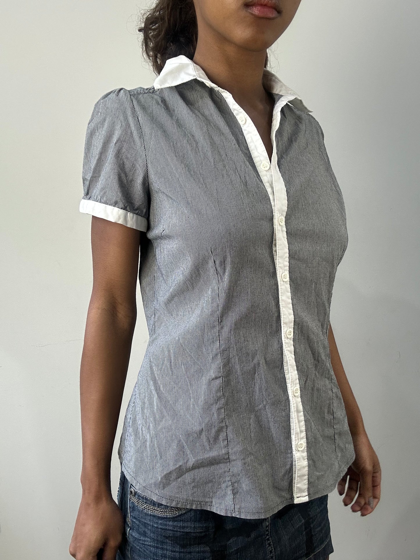 romantic grunge edit | small blue pinstripe collared shirt