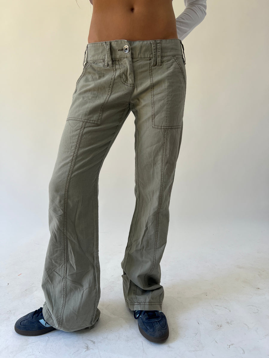 back to school drop | small green cargo trousers
