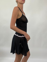 PALM BEACH DROP | small black sheer slip dress with pink detail