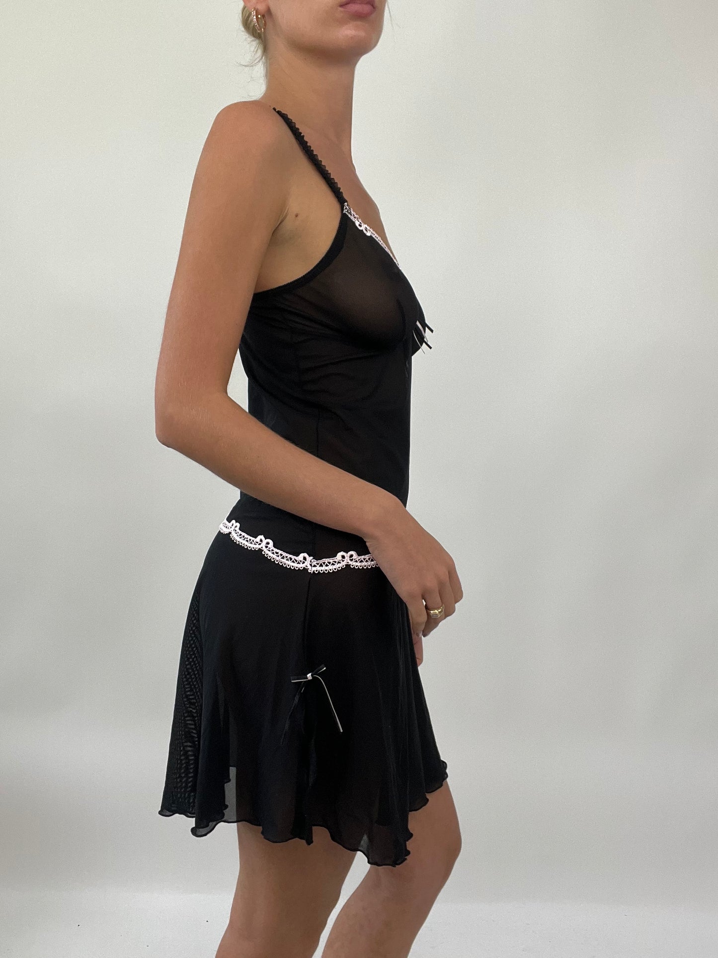 PALM BEACH DROP | small black sheer slip dress with pink detail