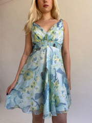 Y2K| medium/large blue floral midi dress